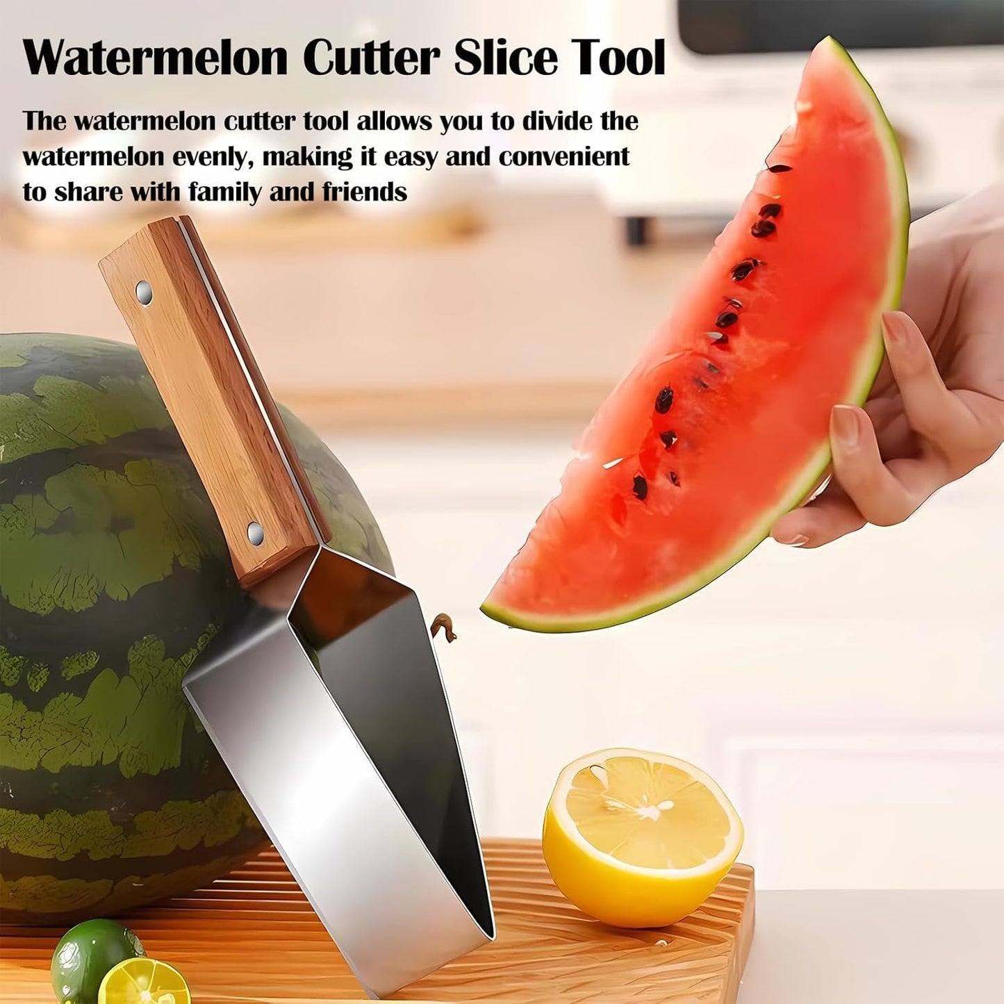 Triangulär vattenmelonskiva, rostfritt stål med trähandtag - Melonskärare, fruktskärare för köksredskap