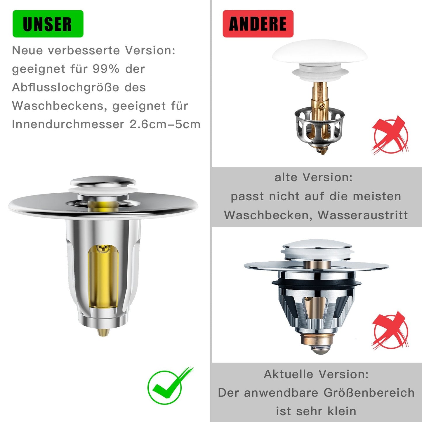 Kruggo® Pop-up Ablaufgarnitur Waschbecken Stopper