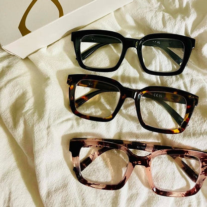 🔥Specialerbjudande – ✨👓Läsglasögon i sköldpaddsdesign – Överdimensionerade, fyrkantiga glasögon med blått ljusfilte