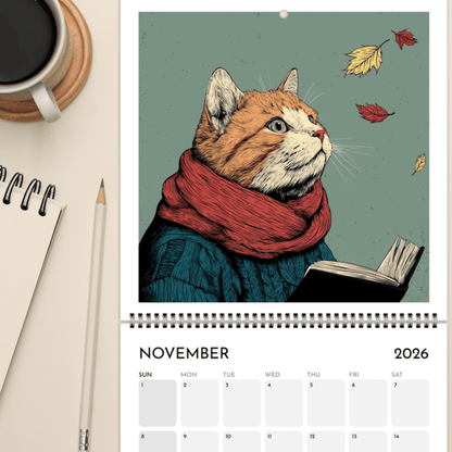 🔥Sista dagen 49 % rabatt - 😻🗓️Katter som chillar med böcker 2026 väggkalender