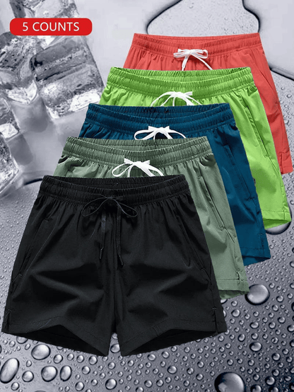 Shorts med dragsko i midjan och bokstavstryck för män -- snabbtorkande shorts