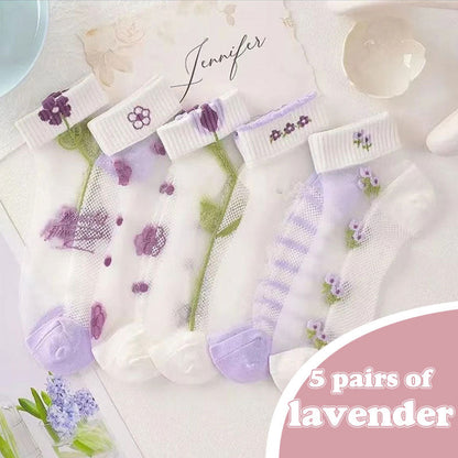 🌷Floral Glass Silk Strumpor