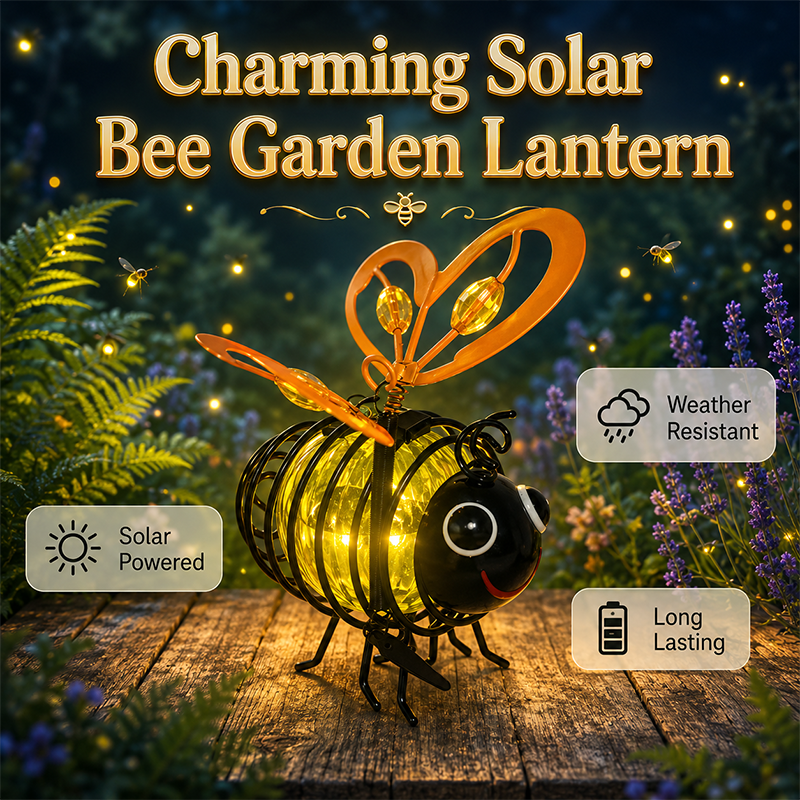 🌙🍃 TIDBEGRÄNSAD 50% RABATT! Hängande solcellslampa med bi – Varmt bärnstensfärgat sken, flimmerfritt, perfekt för trädgårdsfester, camping eller barnrum – Sprid glädje dag och natt 🌞🌜
