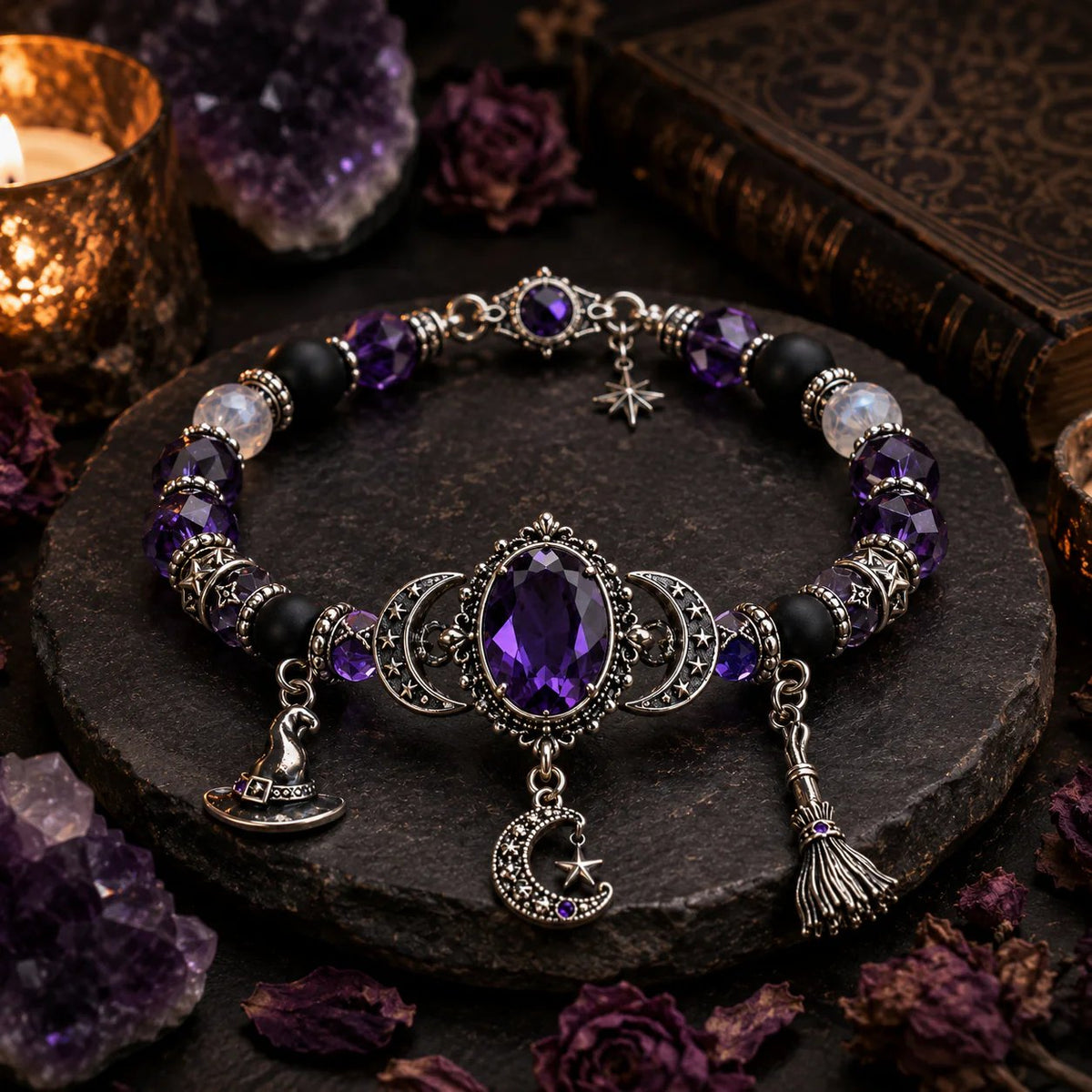🔥 SISTA DAGEN 49% RABATT – 🔮 Häxans Kristallmåne-berlockarmband