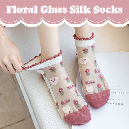 🌷Floral Glass Silk Strumpor