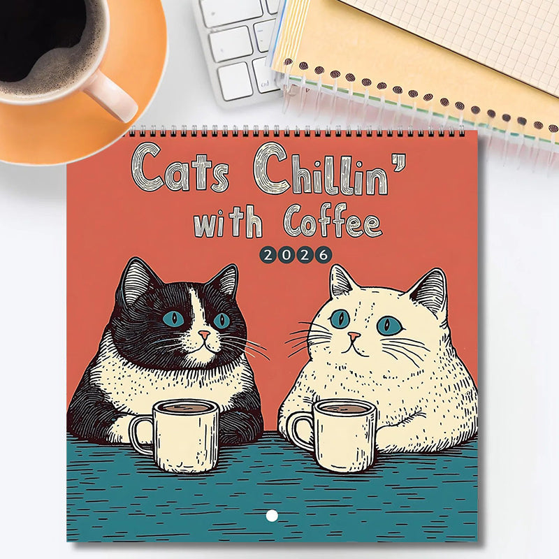 🔥Sista dagen 49 % rabatt - 😻🗓️Katter som chillar med böcker 2026 väggkalender