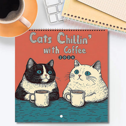 🔥Sista dagen 49 % rabatt - 😻🗓️Katter som chillar med böcker 2026 väggkalender