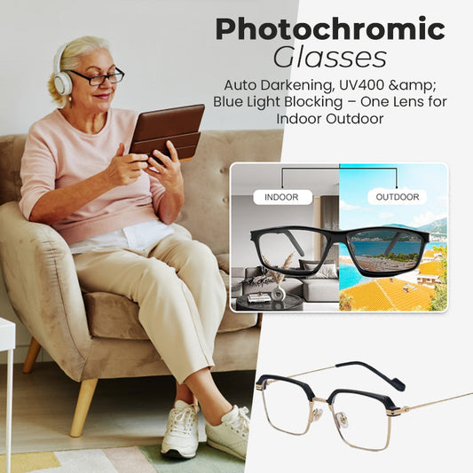 👓Fotokromatiska glasögon – Automatisk mörkläggning, UV400-blockering av blått ljus