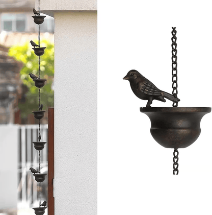 Där regn möter konst - dekorativ regnkedja med design för fågelbad