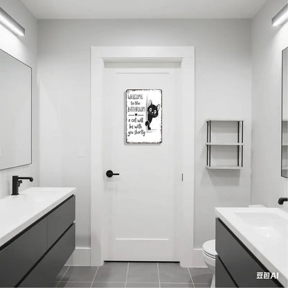 Vintage svartvit katt och höglandsboskap som väggkonst