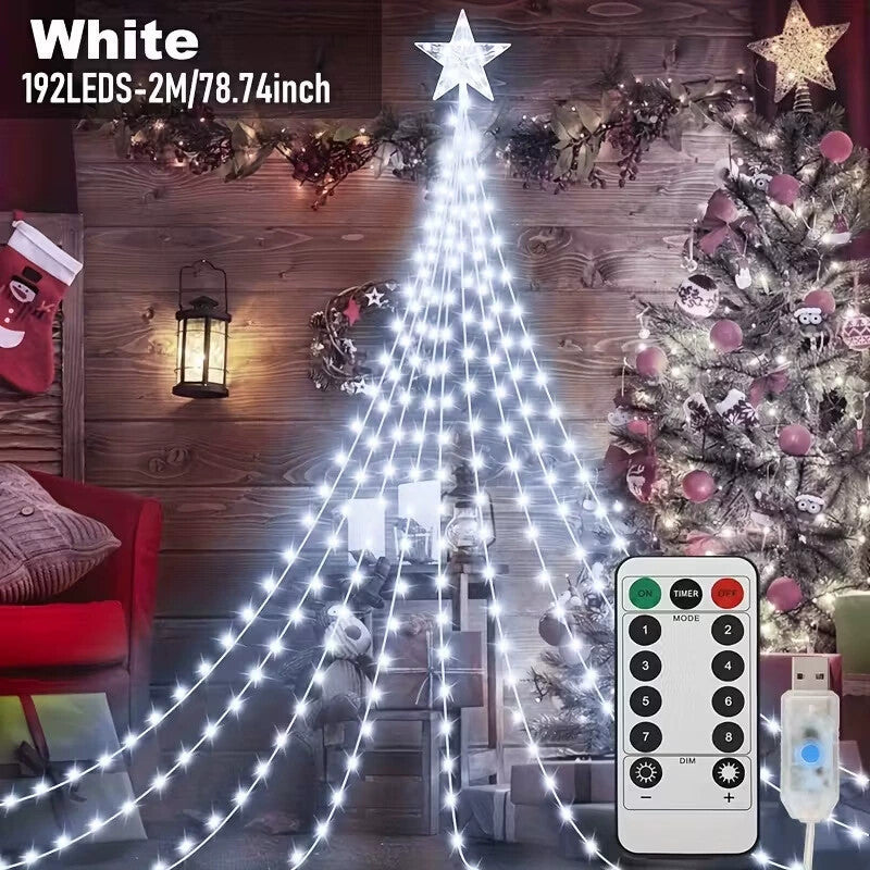 🎄✨ Starlight Cascade Ljusshow – Magisk Julbelysning med 8 Lägen & Fjärrkontroll! ✨🌟