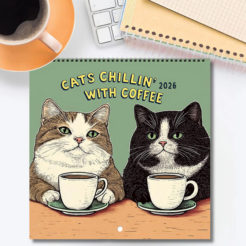 🔥Sista dagen 49 % rabatt - 😻🗓️Katter som chillar med böcker 2026 väggkalender