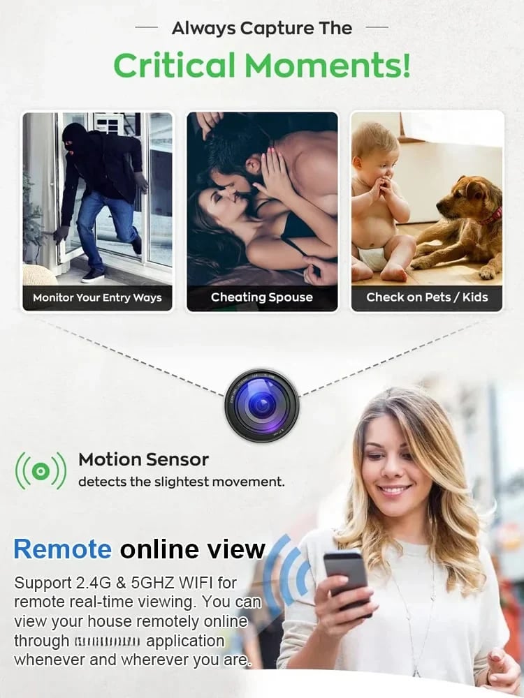 📸 1080P trådlös minikamera i myntstorlek, kan installeras var som helst, fjärrövervakning i realtid via smarttelefon.