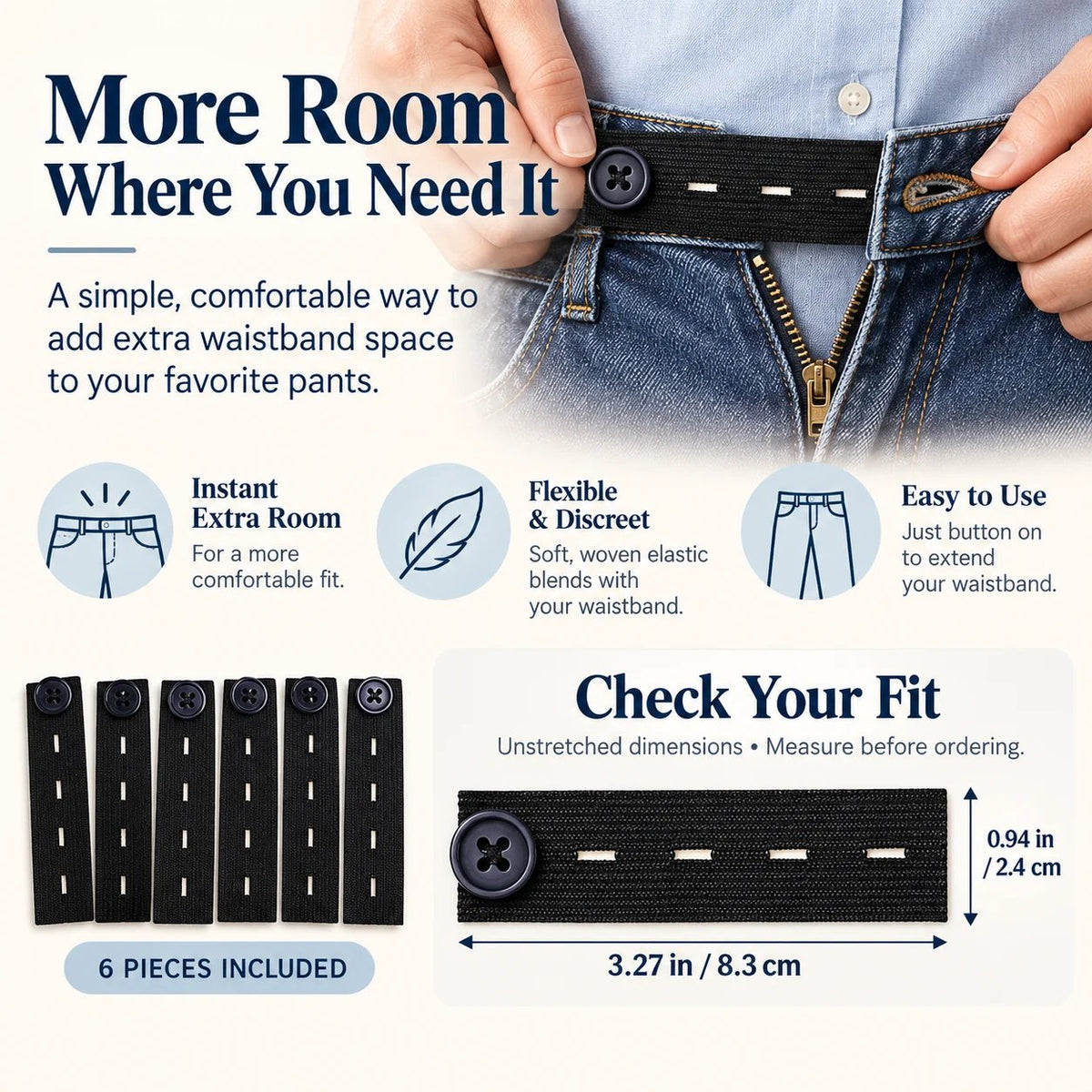 👖 Elastiska knappar i midjan – Justerbar komfort