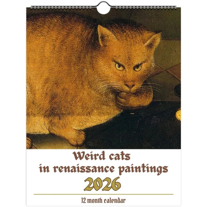 🔥Sista dagen 49 % RABATT - 😺📅 Weird Cats in Renaissance 2026 Väggkalender – 12 månader med konstnärlig kattig humor! ✨🎨