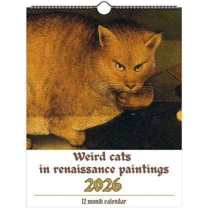 🔥Sista dagen 49 % RABATT - 😺📅 Weird Cats in Renaissance 2026 Väggkalender – 12 månader med konstnärlig kattig humor! ✨🎨