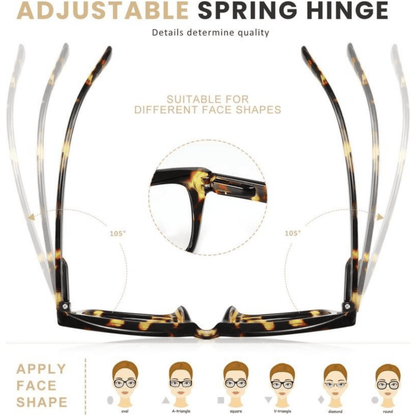 🔥Specialerbjudande – ✨👓Läsglasögon i sköldpaddsdesign – Överdimensionerade, fyrkantiga glasögon med blått ljusfilte