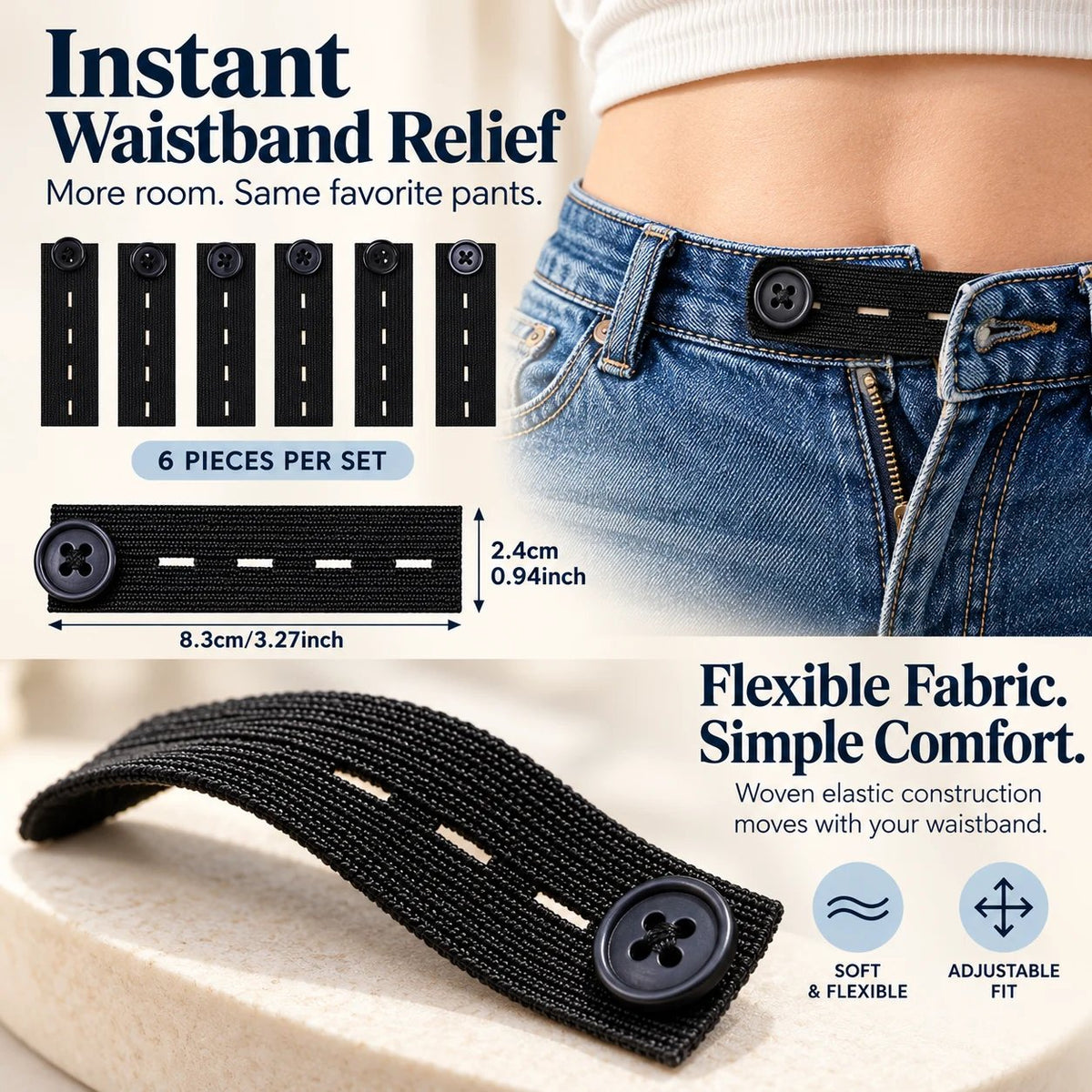 👖 Elastiska knappar i midjan – Justerbar komfort
