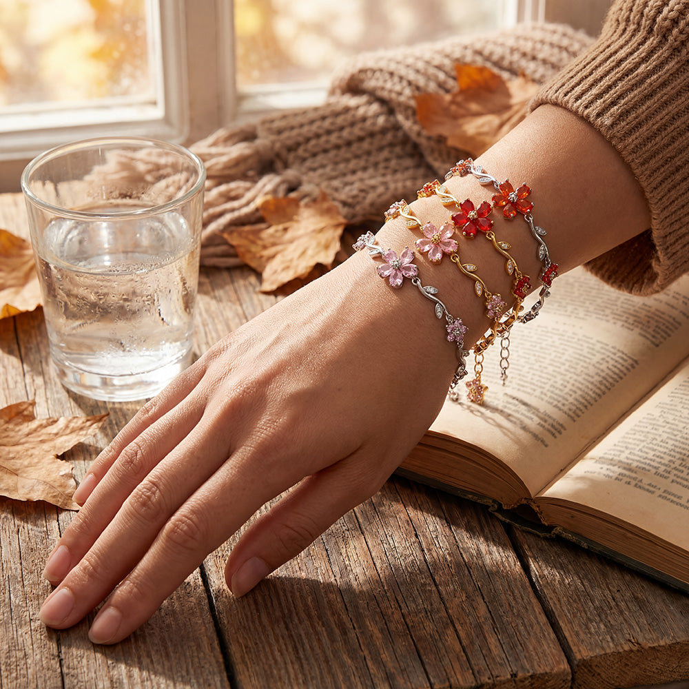Elegant blomarmband för kvinnor – 5-blads kristallblomsdesign, justerbar kedj