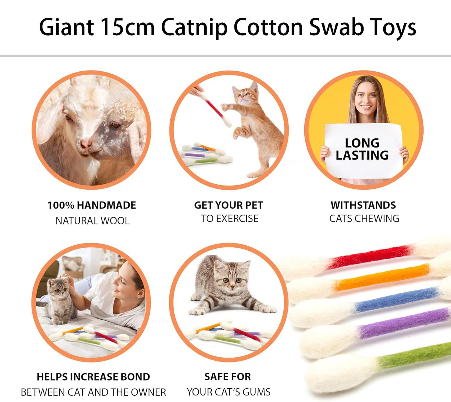 🐾Jätte-leksaker av bomullspinnar med kattmynta (15 cm) – handgjorda, hållbara, säkra och roliga