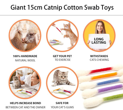 🐾Jätte-leksaker av bomullspinnar med kattmynta (15 cm) – handgjorda, hållbara, säkra och roliga