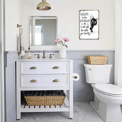 Vintage svartvit katt och höglandsboskap som väggkonst