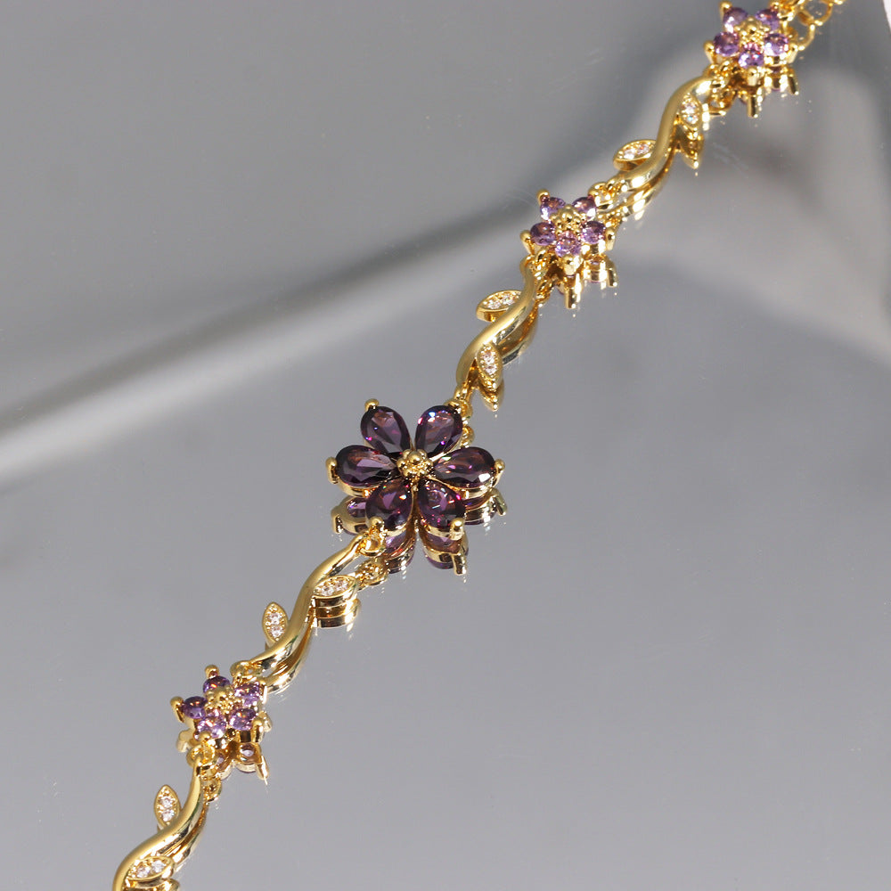 Elegant blomarmband för kvinnor – 5-blads kristallblomsdesign, justerbar kedj