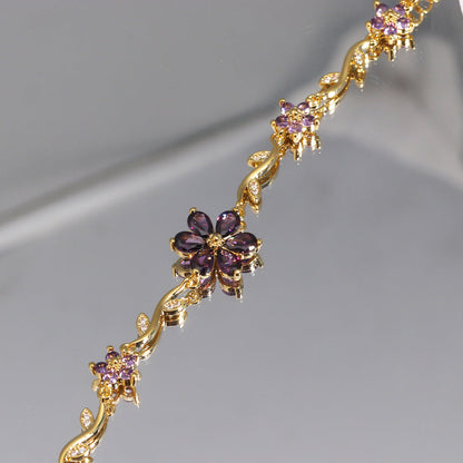 Elegant blomarmband för kvinnor – 5-blads kristallblomsdesign, justerbar kedj