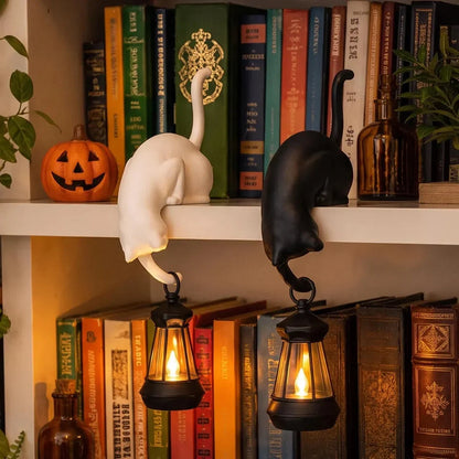 🐈‍Söt kattfigur till bokhyllan med LED-lampa – Söt dekoration till bokhyllan och praktisk nyckelhållar