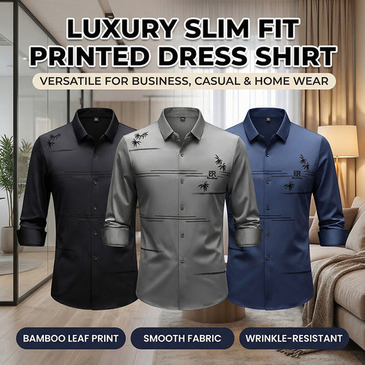 👔2026 Nyinkommet - Herrskjorta med smal passform, strykfri, tryckt långärma