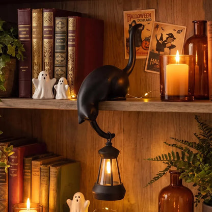 🐈‍Söt kattfigur till bokhyllan med LED-lampa – Söt dekoration till bokhyllan och praktisk nyckelhållar
