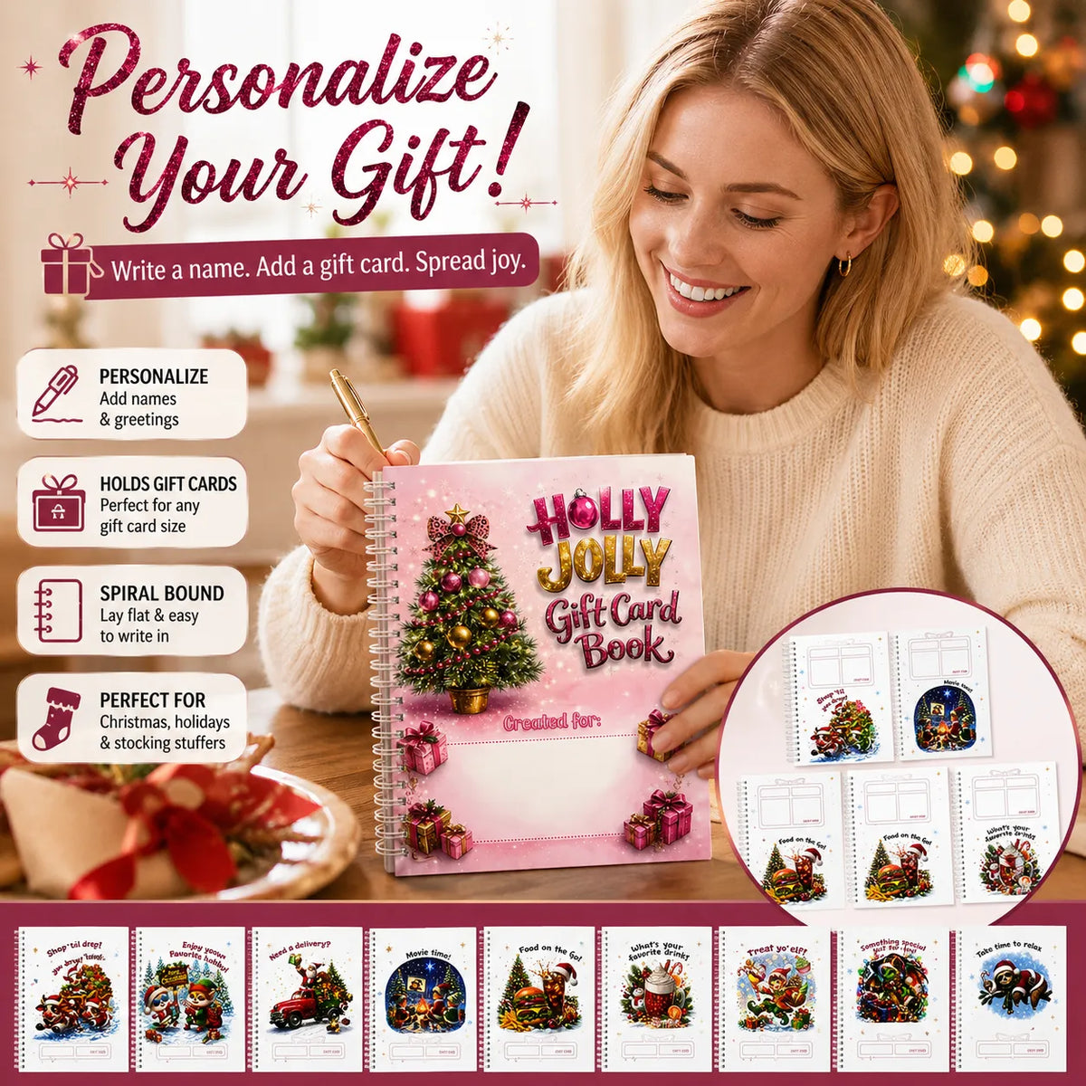 🔥🎁70% RABATT!!! - Redo för jul!🎅 Julklappskortshäfte -👍Gör-det-själv spiralbundet julklappskortshållarbok