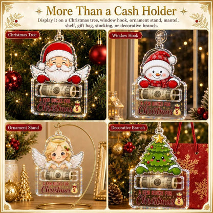 🎄Kristallklar julgransprydnad för kontanter | Premium klar akryl med festliga karaktärsdetaljer, dold kontanthållare och upphängningsrep ingår 💵✨