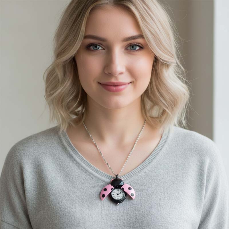 🐞 Halsband med vintage nyckelpiga-fickur