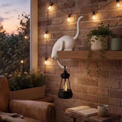 🐈‍Söt kattfigur till bokhyllan med LED-lampa – Söt dekoration till bokhyllan och praktisk nyckelhållar