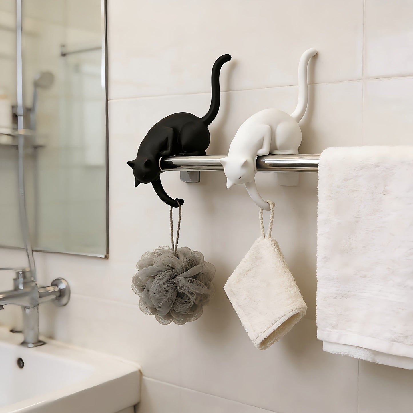 🐈‍Söt kattfigur till bokhyllan med LED-lampa – Söt dekoration till bokhyllan och praktisk nyckelhållar