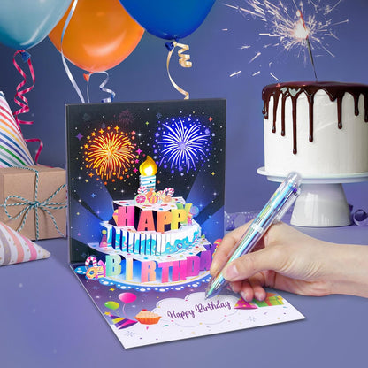 🎂Födelsedagskort med fyrverkerier och popup-tårta och uppblåsbart ljus och musik
