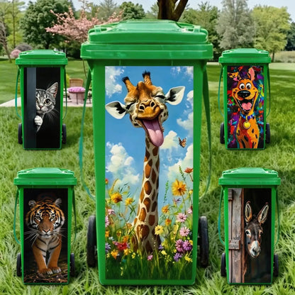 🦒🐯Kreativt klistermärke för soptunna med färgglad tecknad serie✨