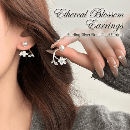 🎀Ethereal Blossom örhängen: Örhängen i sterlingsilver med blommor och pärlor för kvinnor