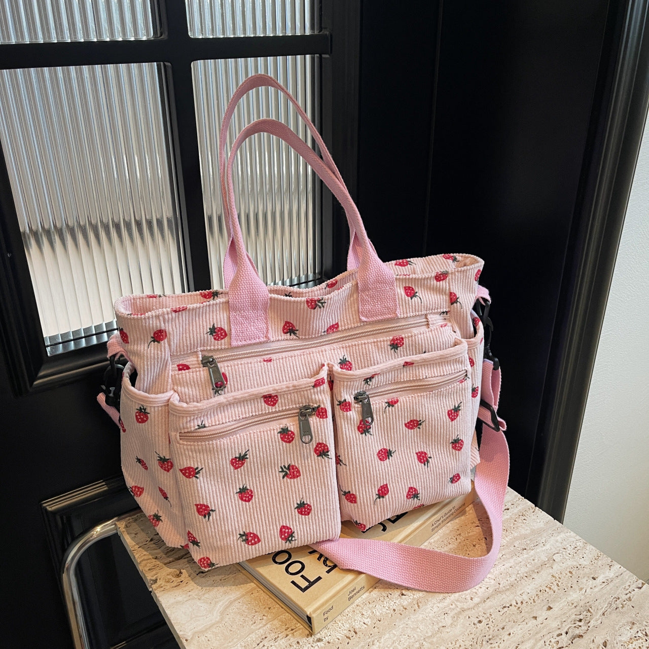 🤎Retro axelväska – corduroy-tygväska med flera fack, stor kapacitet, enkel axel-/crossbody-väska för vardagsbruk