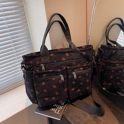 🤎Retro axelväska – corduroy-tygväska med flera fack, stor kapacitet, enkel axel-/crossbody-väska för vardagsbruk