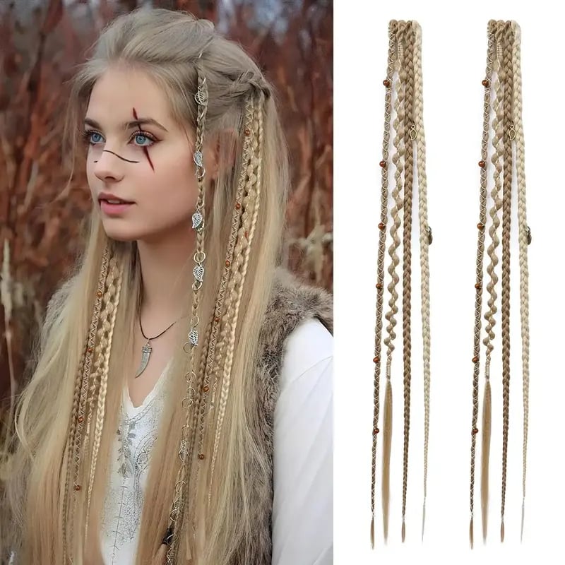 🌿🎨 Boho-flätor med pärlor och klämfäste – Enkel förvandling av frisyren för festivaler och vardagen (✨2 st.)
