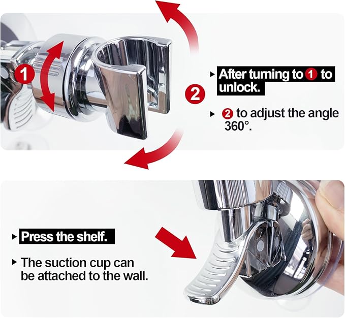 Justerbar duschhuvudshållare – Avtagbar duschhuvudshållare med sugkopp – Duschhuvudshållare utan borrnin