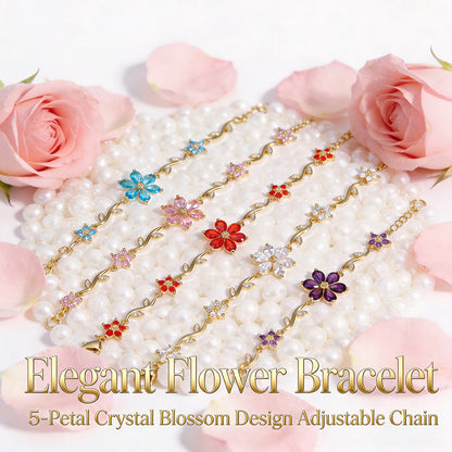 Elegant blomarmband för kvinnor – 5-blads kristallblomsdesign, justerbar kedj