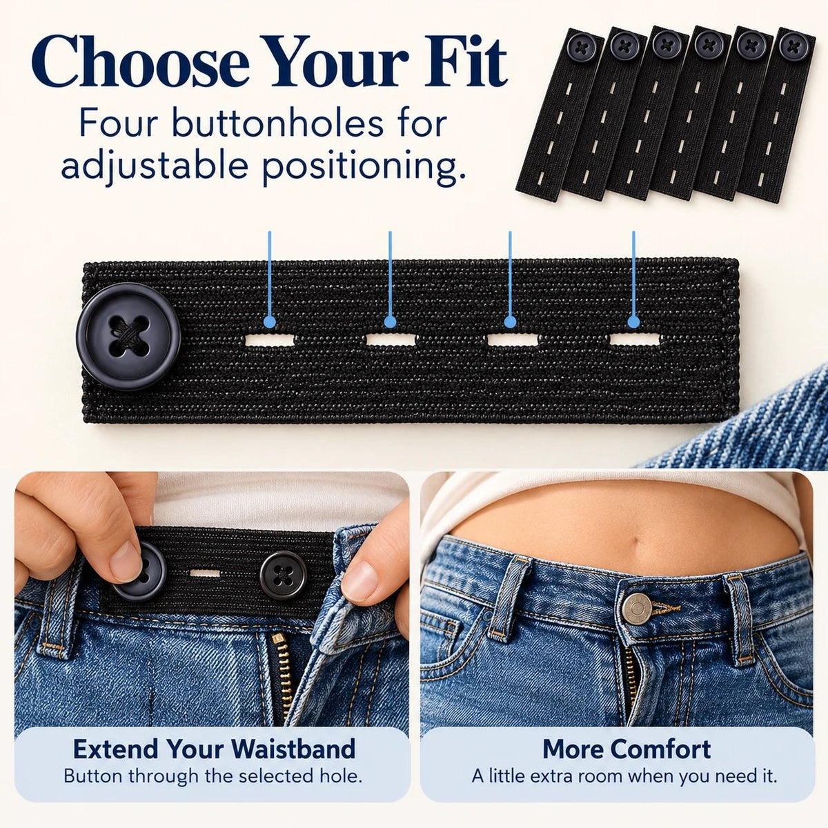 👖 Elastiska knappar i midjan – Justerbar komfort