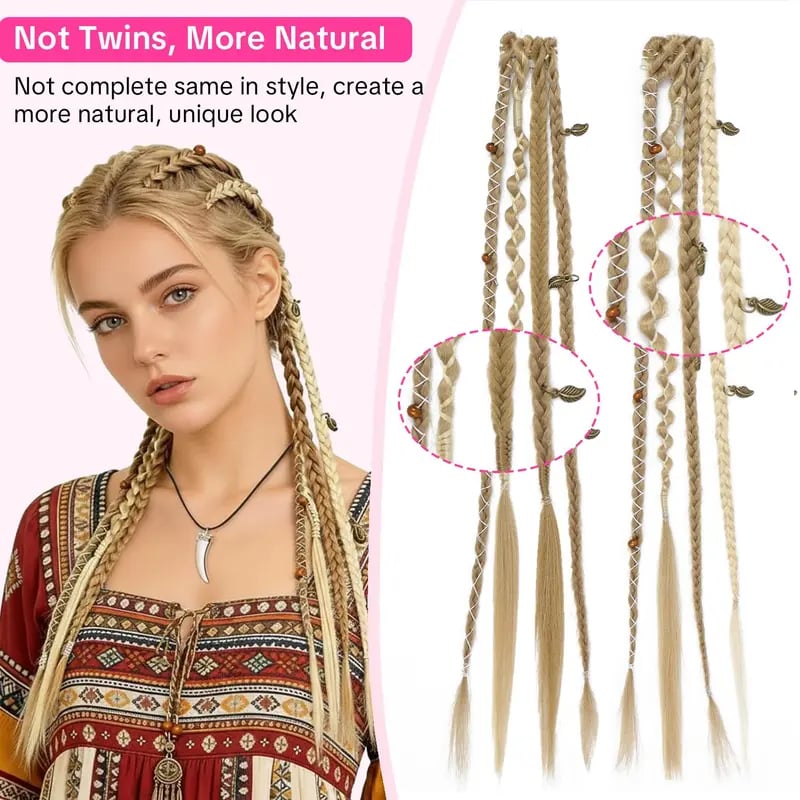 🌿🎨 Boho-flätor med pärlor och klämfäste – Enkel förvandling av frisyren för festivaler och vardagen (✨2 st.)