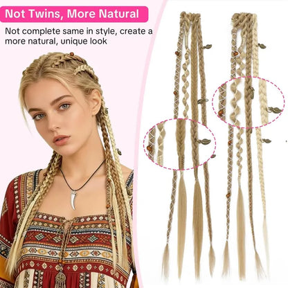 🌿🎨 Boho-flätor med pärlor och klämfäste – Enkel förvandling av frisyren för festivaler och vardagen (✨2 st.)