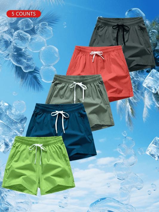 Shorts med dragsko i midjan och bokstavstryck för män -- snabbtorkande shorts