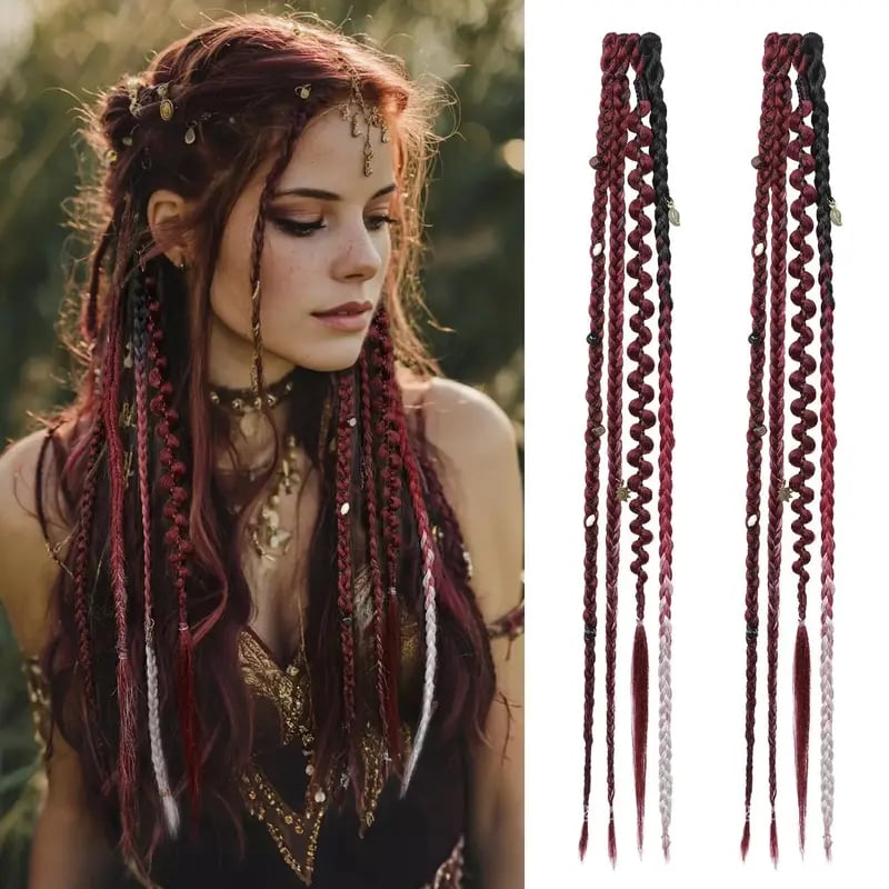 🌿🎨 Boho-flätor med pärlor och klämfäste – Enkel förvandling av frisyren för festivaler och vardagen (✨2 st.)