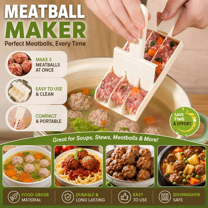 🔥49% RABATT! Trippel köttbullemaskin – Forma 3/4 perfekta köttbullar samtidigt för pasta, soppa och gryta